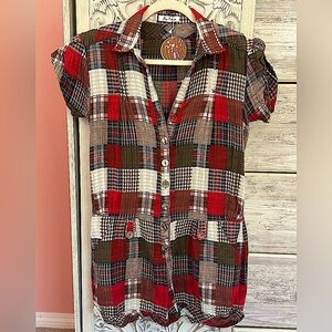 prairie patchwork plaid short romper with pockets size NWT M